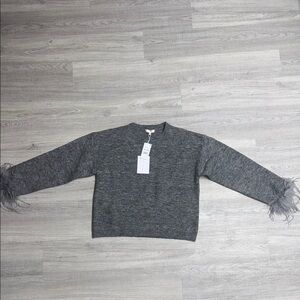Wayf Charcoal Feather-Trimmed Women's Sweater
